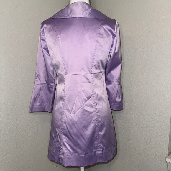 Iz Byer California Lavender Satin Like Button Baby Doll Trench Coat Size Medium - Picture 3 of 9